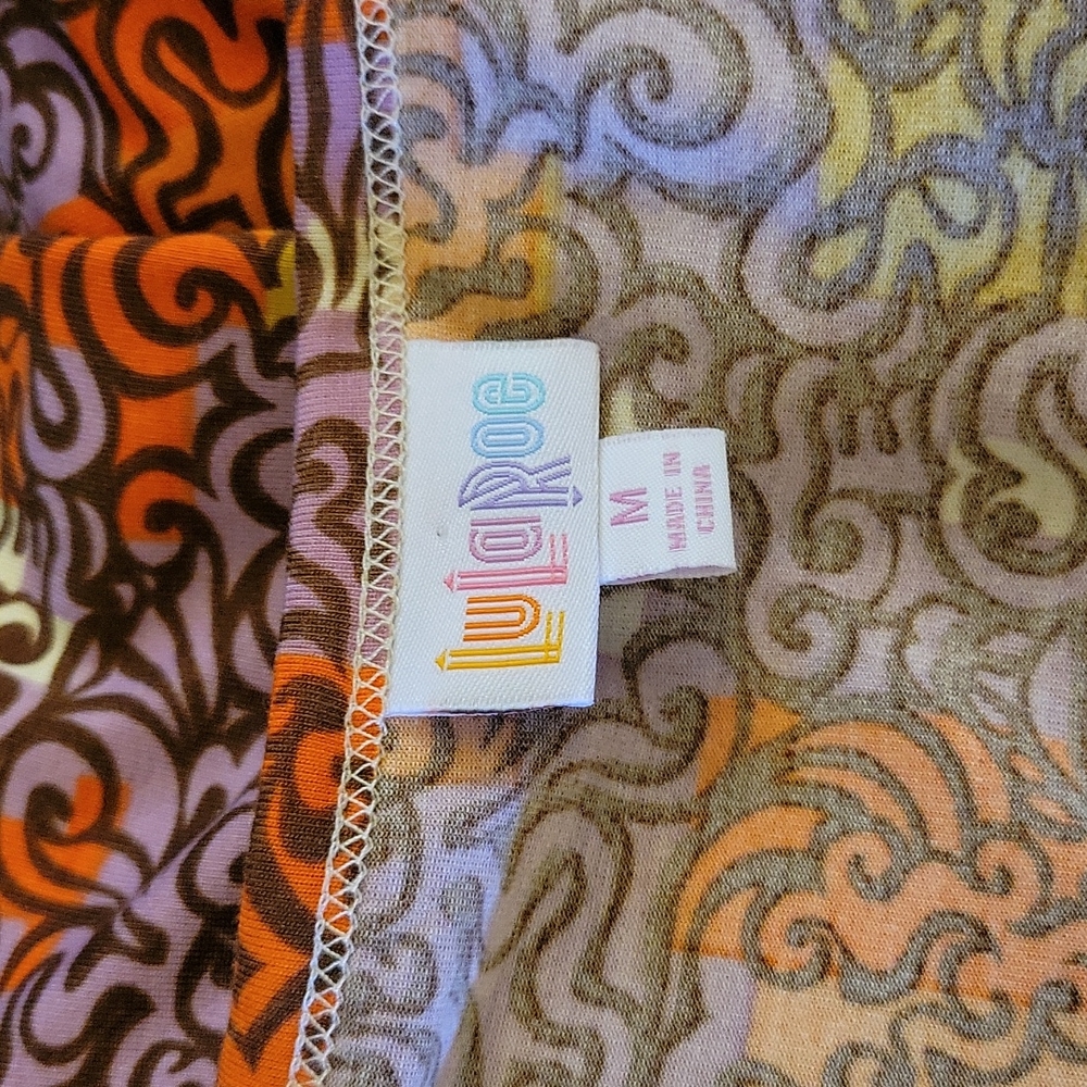 LuLaRoe brown orange lilac gold cream swirl round neck short sleeve dress …M EUC - Picture 5 of 6